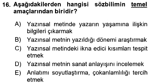 Eleştiri Kuramları 2018-2019 Ara Sınav - 16. soru