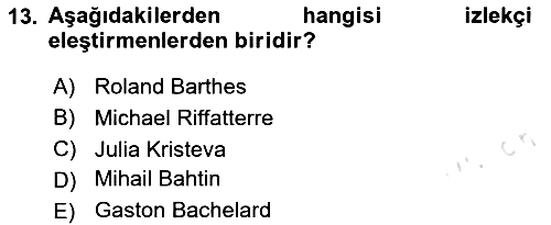 Eleştiri Kuramları 2025-2026 Ara Sınav - 13. soru