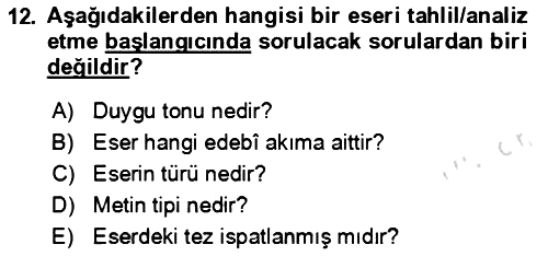Eleştiri Kuramları 2023-2024 Dönem Sonu Sınavı - 12. soru