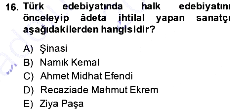 Eleştiri Tarihi 2014-2015 Ara Sınav - 16. soru