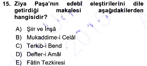 Eleştiri Tarihi 2015-2016 Ara Sınav - 15. soru