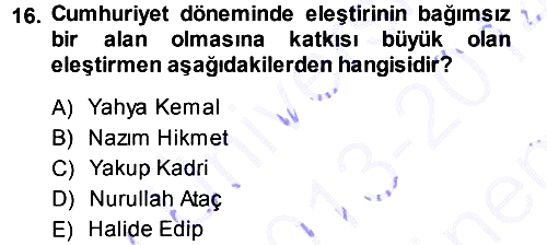 Eleştiri Tarihi 2013-2014 Dönem Sonu Sınavı - 16. soru