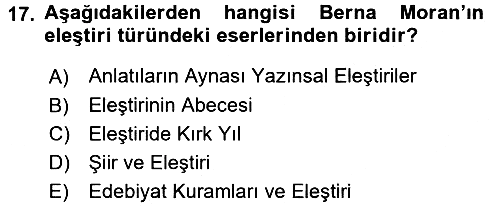Eleştiri Tarihi 2017-2018 Dönem Sonu Sınavı - 17. soru