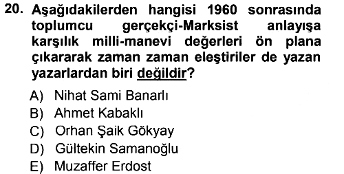 Eleştiri Tarihi 2014-2015 Tek Ders Sınavı - 20. soru