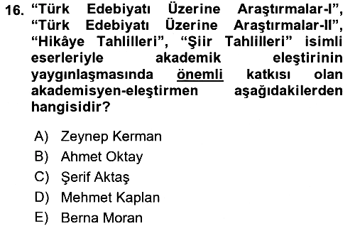 Eleştiri Tarihi 2015-2016 Tek Ders Sınavı - 16. soru