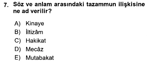 Eski Türk Edebiyatına Giriş: Söz Sanatları 2025-2026 Ara Sınav - 7. soru