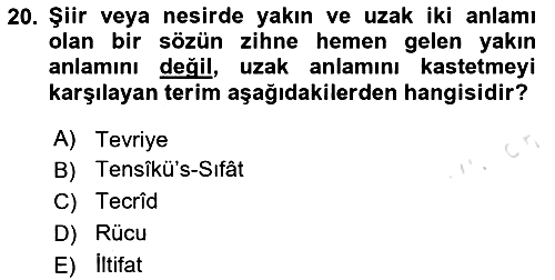 Eski Türk Edebiyatına Giriş: Söz Sanatları 2025-2026 Ara Sınav - 20. soru