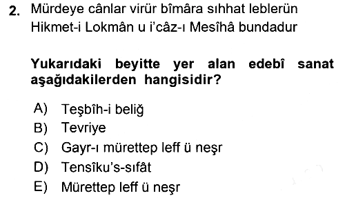 Eski Türk Edebiyatına Giriş: Söz Sanatları 2017-2018 Dönem Sonu Sınavı - 2. soru