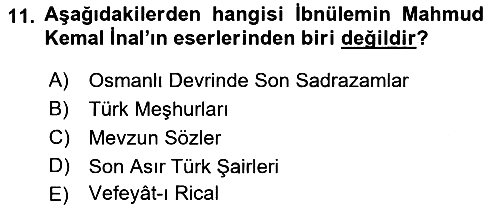 Eski Türk Edebiyatının Kaynaklarından Şair Tezkireleri 2016-2017 3 Ders Sınavı - 11. soru