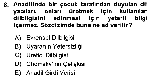 Genel Dilbilim 1 2024-2025 Dönem Sonu Sınavı - 8. soru