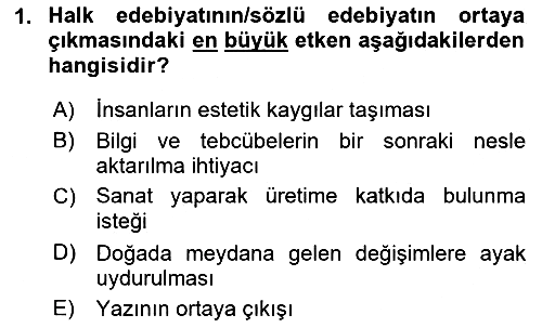 Halk Edebiyatına Giriş 1 2023-2024 Ara Sınav - 1. soru