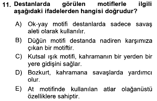 Halk Edebiyatına Giriş 1 2016-2017 Dönem Sonu Sınavı - 11. soru