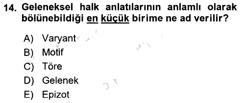 Halk Edebiyatına Giriş 1 2023-2024 Dönem Sonu Sınavı - 14. soru