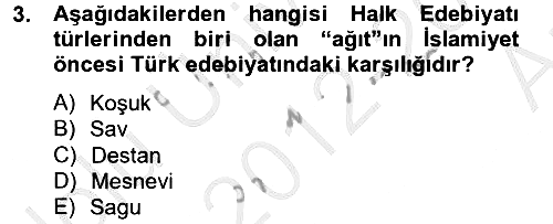 Halk Edebiyatına Giriş 2 2012-2013 Ara Sınav - 3. soru