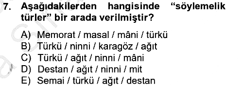 Halk Edebiyatına Giriş 2 2012-2013 Ara Sınav - 7. soru