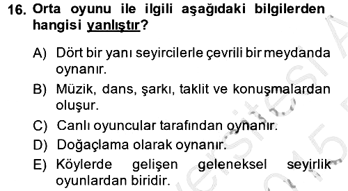 Halk Edebiyatına Giriş 2 2014-2015 Ara Sınav - 16. soru
