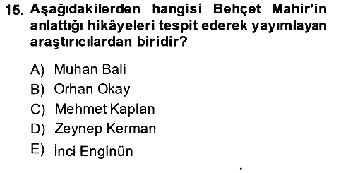 Halk Hikayeleri 2014-2015 Ara Sınav - 15. soru