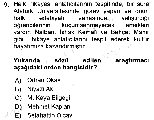 Halk Hikayeleri 2016-2017 Ara Sınav - 9. soru