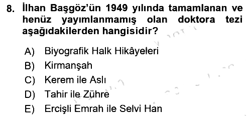 Halk Hikayeleri 2017-2018 Ara Sınav - 8. soru