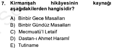Halk Hikayeleri 2014-2015 Dönem Sonu Sınavı - 7. soru