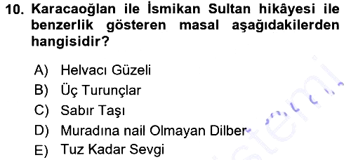 Halk Hikayeleri 2015-2016 Dönem Sonu Sınavı - 10. soru