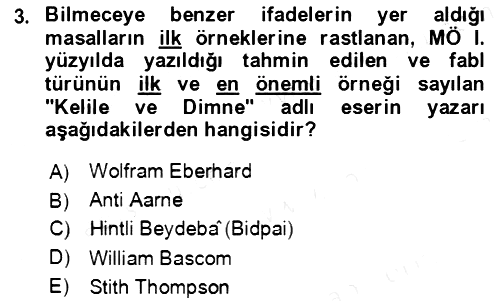 Halk Masalları 2018-2019 Ara Sınav - 3. soru