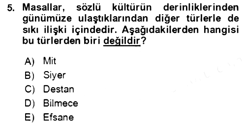 Halk Masalları 2018-2019 Ara Sınav - 5. soru