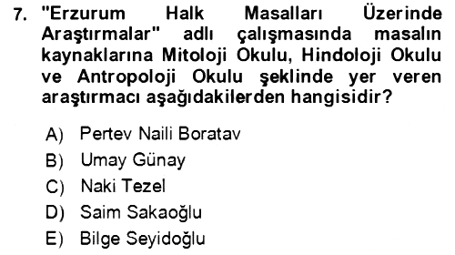 Halk Masalları 2018-2019 Ara Sınav - 7. soru