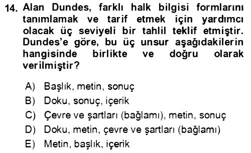 Halk Masalları 2018-2019 Ara Sınav - 14. soru