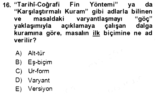 Halk Masalları 2018-2019 Ara Sınav - 16. soru