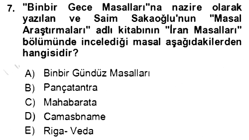 Halk Masalları 2021-2022 Ara Sınav - 7. soru