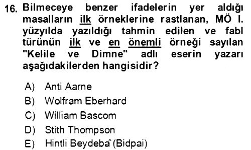 Halk Masalları 2021-2022 Ara Sınav - 16. soru
