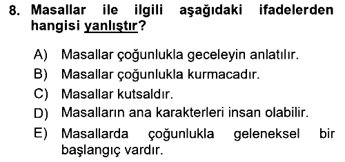Halk Masalları 2025-2026 Ara Sınav - 8. soru
