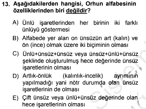 Orhun Türkçesi 2012-2013 Ara Sınav - 13. soru