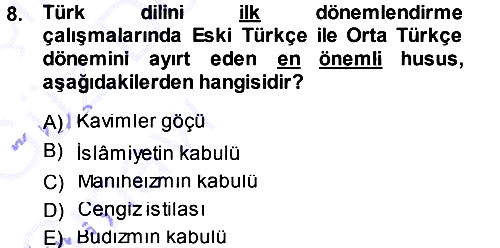 Orhun Türkçesi 2013-2014 Ara Sınav - 8. soru