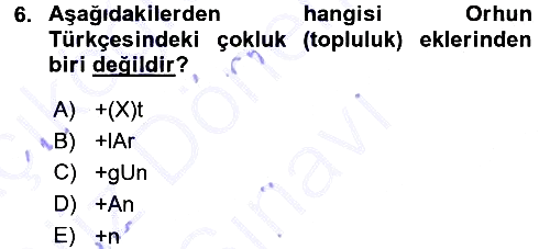 Orhun Türkçesi 2015-2016 Dönem Sonu Sınavı - 6. soru