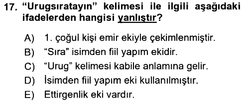 Orhun Türkçesi 2016-2017 Dönem Sonu Sınavı - 17. soru