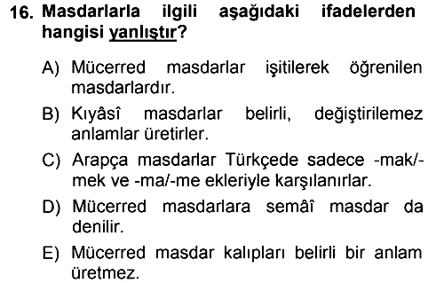 Osmanlı Türkçesi Grameri 1 2012-2013 Ara Sınav - 16. soru
