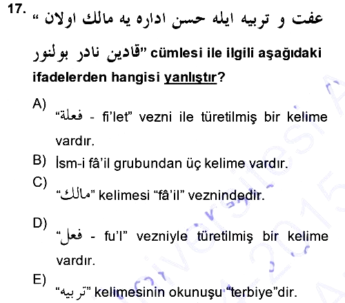 Osmanlı Türkçesi Grameri 1 2014-2015 Ara Sınav - 17. soru