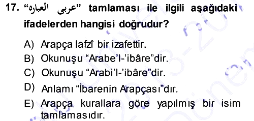 Osmanlı Türkçesi Grameri 1 2013-2014 Dönem Sonu Sınavı - 17. soru