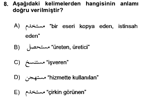 Osmanlı Türkçesi Grameri 1 2015-2016 Dönem Sonu Sınavı - 8. soru
