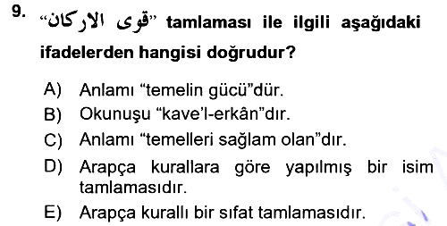 Osmanlı Türkçesi Grameri 1 2015-2016 Dönem Sonu Sınavı - 9. soru