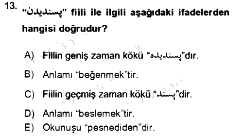 Osmanlı Türkçesi Grameri 2 2021-2022 Ara Sınav - 13. soru