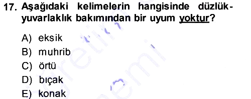 Osmanlı Türkçesine Giriş 1 2013-2014 Dönem Sonu Sınavı - 17. soru