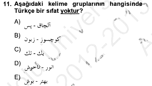 Osmanlı Türkçesine Giriş 2 2012-2013 Ara Sınav - 11. soru