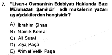 Tanzimat Dönemi Türk Edebiyatı 1 2013-2014 Ara Sınav - 7. soru