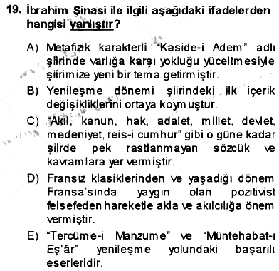 Tanzimat Dönemi Türk Edebiyatı 1 2013-2014 Ara Sınav - 19. soru