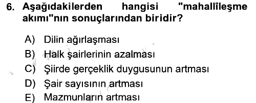 Tanzimat Dönemi Türk Edebiyatı 1 2017-2018 Ara Sınav - 6. soru