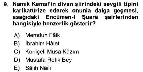 Tanzimat Dönemi Türk Edebiyatı 1 2018-2019 Ara Sınav - 9. soru