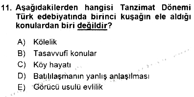 Tanzimat Dönemi Türk Edebiyatı 1 2015-2016 Dönem Sonu Sınavı - 11. soru